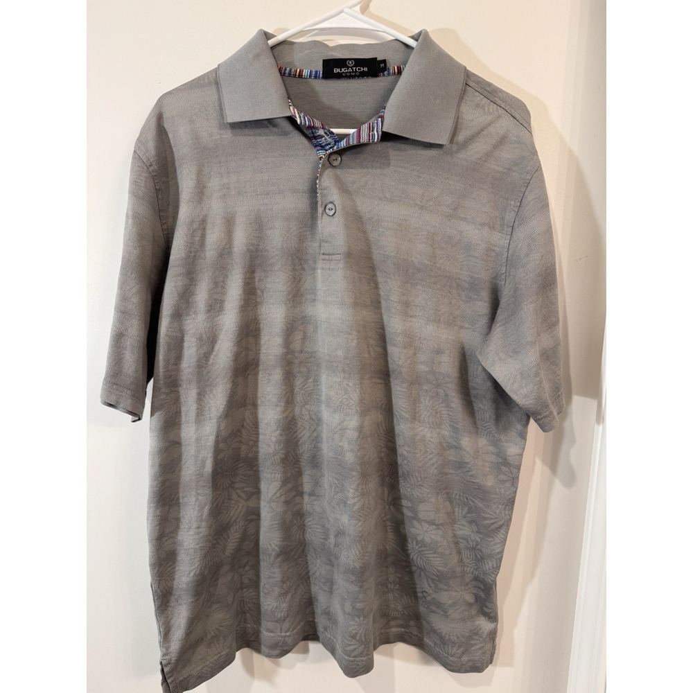 Bugatchi Uomo Golf Polo Shirt Medium Mens‎ Gray Floral Print